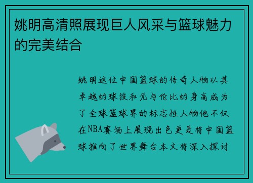 姚明高清照展现巨人风采与篮球魅力的完美结合